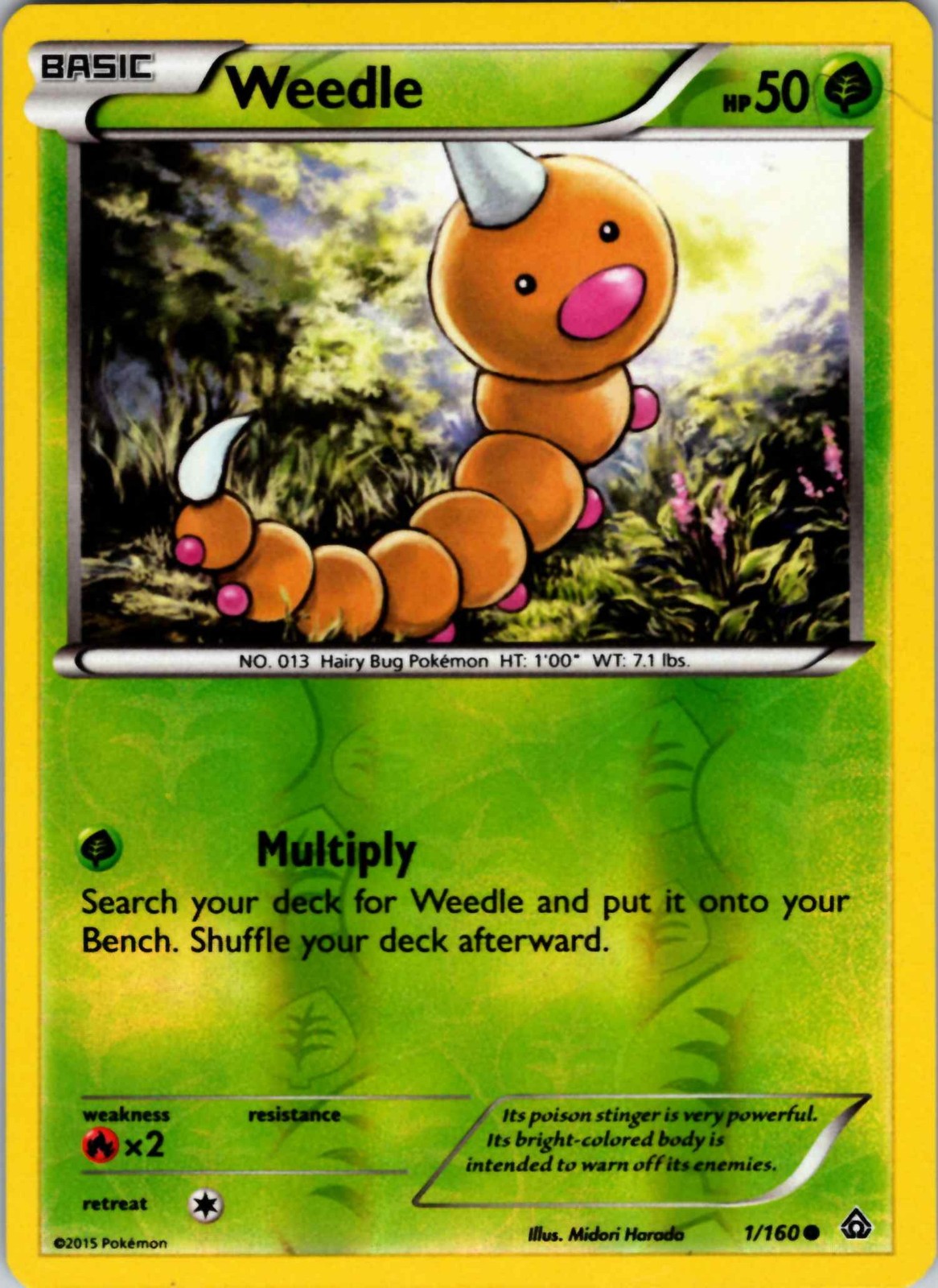 Weedle 1/160 Primal Clash Pokemon Card Reverse Holo NM TCG singles Near Mint