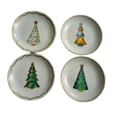 Vintage 2004 Set of 4 Boston Warehouse Christmas Tree 6.5" Desert Plates
