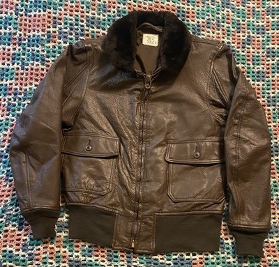 Vintage 70 s 1973 US Navy Brill Bros G-1 Leather Bomber Jacket Size 42 Brown