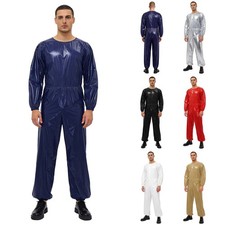 US Mens Sauna Suit Round Neck Long Sleeve Back Zipper Jumpsuit Exercise Workout