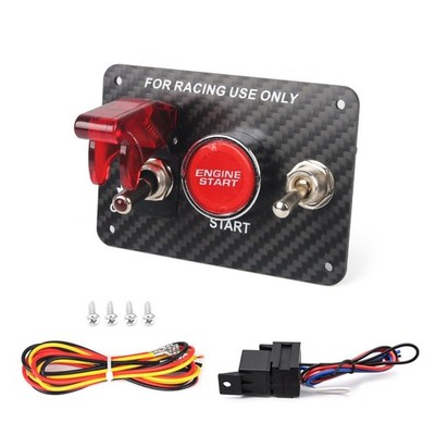 Carbon Fiber 12V 3 In 1 Ignition Switch Panel Push Button Start Toggle RV Auto