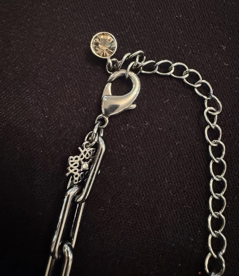 Novo Colar de Elos de Corrente Gunmetal Mercado Negro Casa Branca com Strass Pavê - Imagem 3 de 4