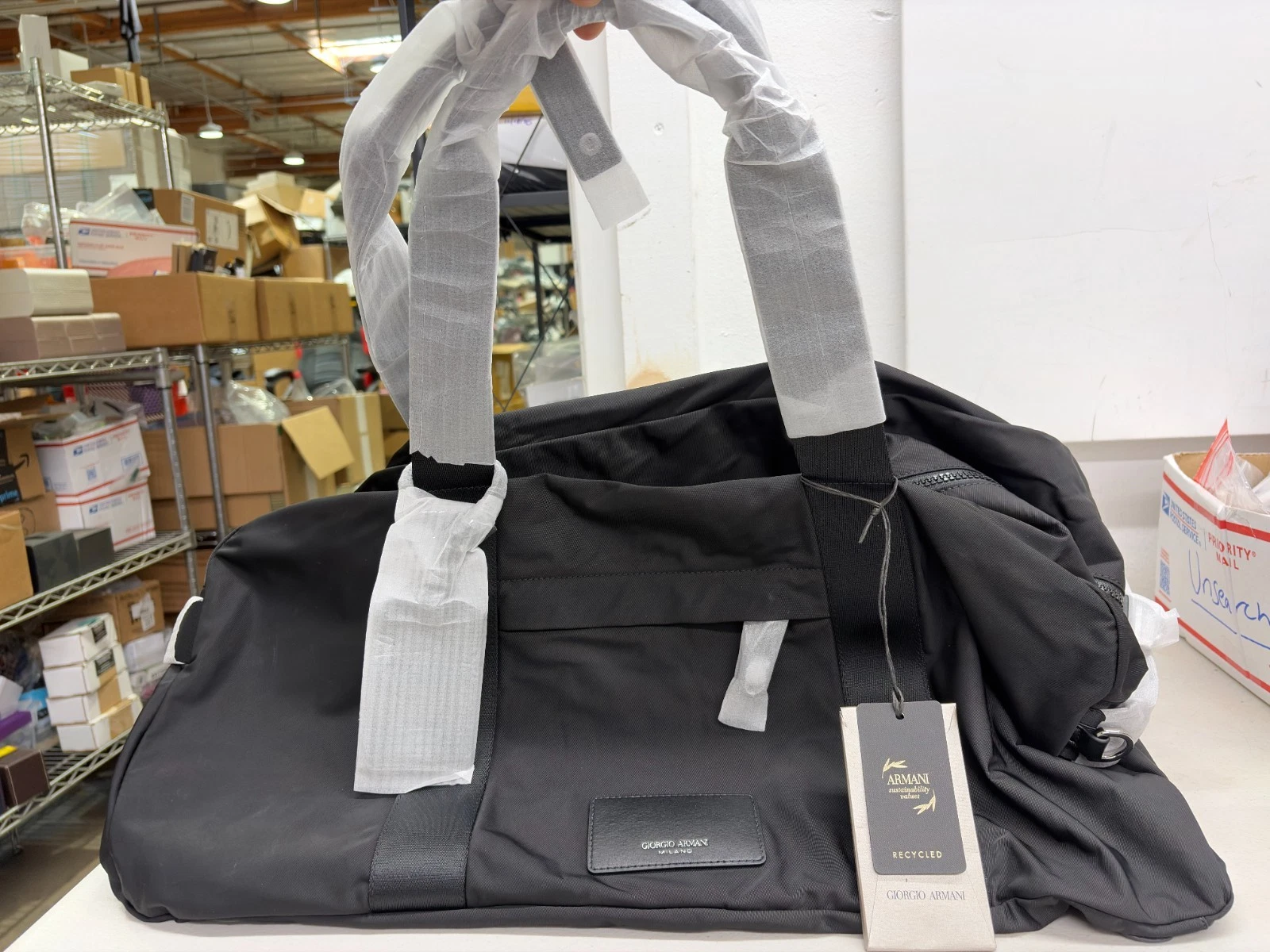 Giorgio Armani — Giorgio Armani Medium Duffel Bag in Black Sustainable Nylon - NWT