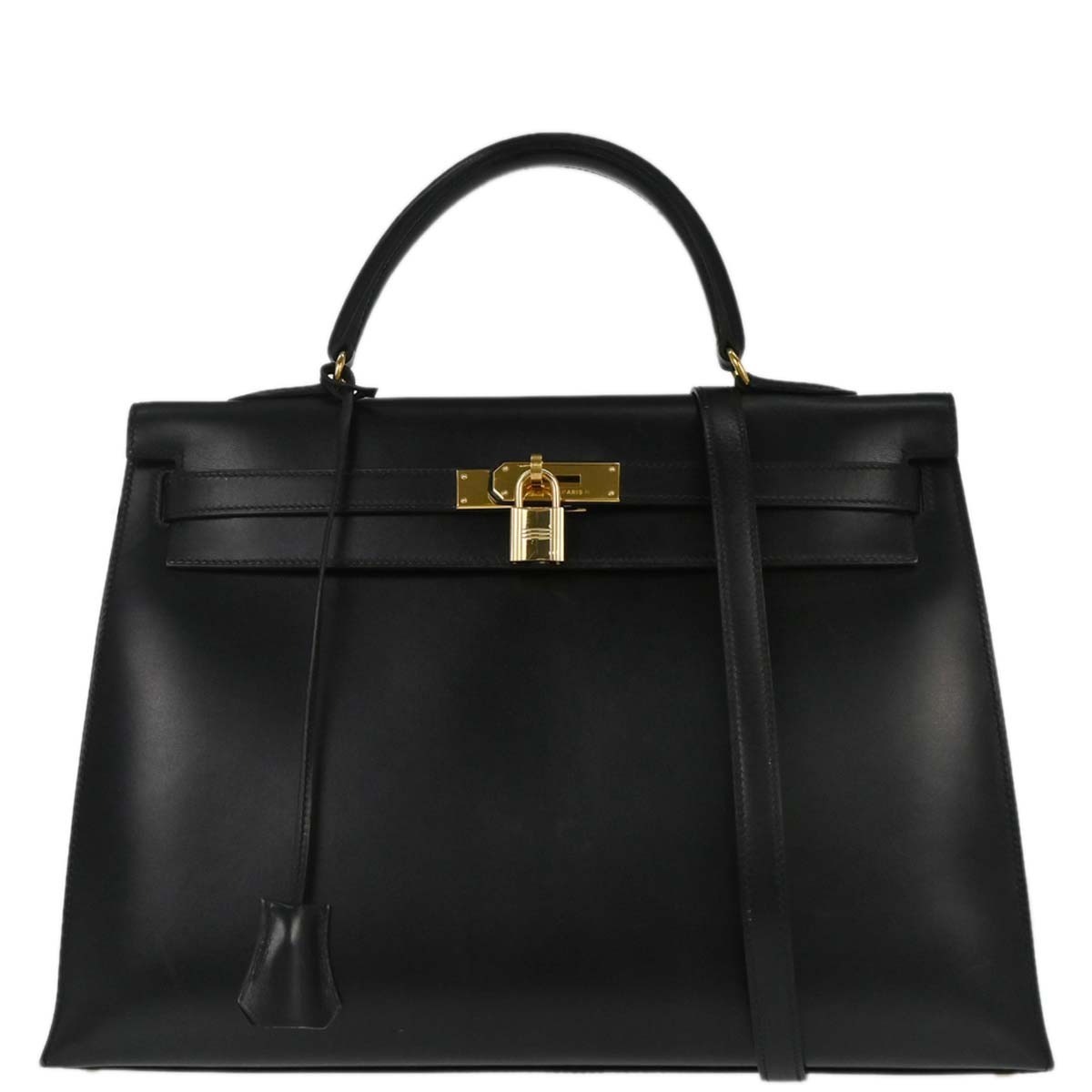 Hermes Black Box Calf Kelly 35 Sellier 2way Handbag 7. □B 146366