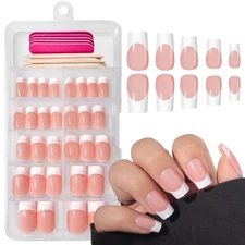 120 Pcs French Tips Press on Nails Medium Square Fake Nails 10 Size White Tips F