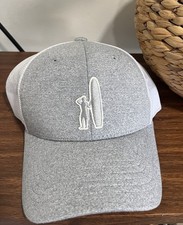Johnnie O Varsity Mesh Trucker Hat Snap Back Grey And White Logo