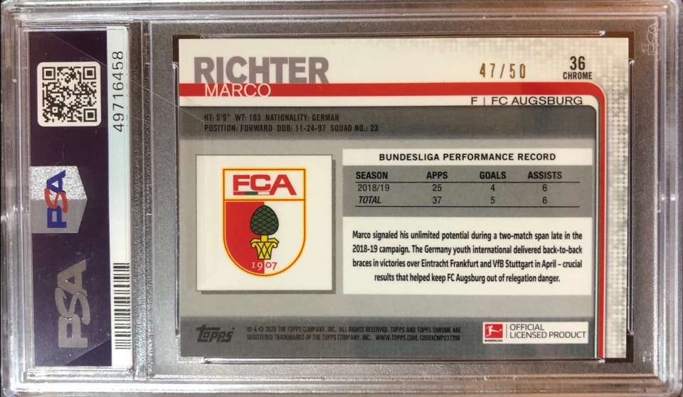 2019 Topps Chrome Bundesliga MARCO RICHTER #36 refrator de ouro /50 PSA 10 (POP 2) - Imagem 2 de 4
