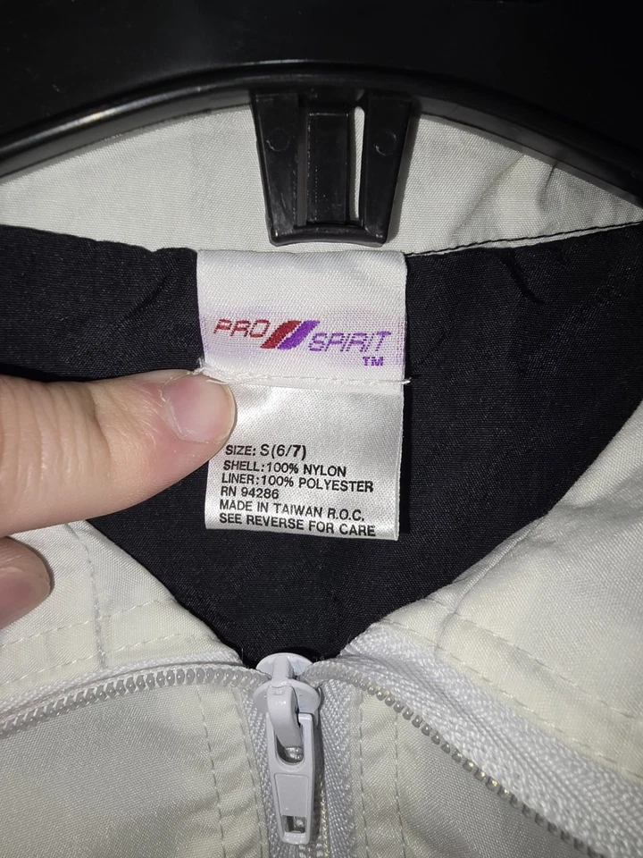 Vintage 90s Pro Spirit Kids Windbreaker Jacket S 6/7 Black White Neon Retro NOS - Image 3 of 4