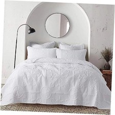 Damask Quilt California Cal King Size Bedding Sets with 2 California King White