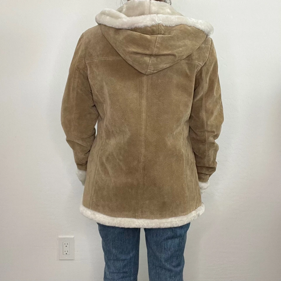 Adler Collection Suede Sherpa Lined Hooded Jacket Coat Size M Full Zip - Image 3 of 4
