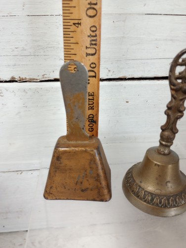 Konvolut 4 kleine Vintage Glocken, 3 Messing 1 Metall. Bauernhaus Sammlerstück. - Bild 3 von 6