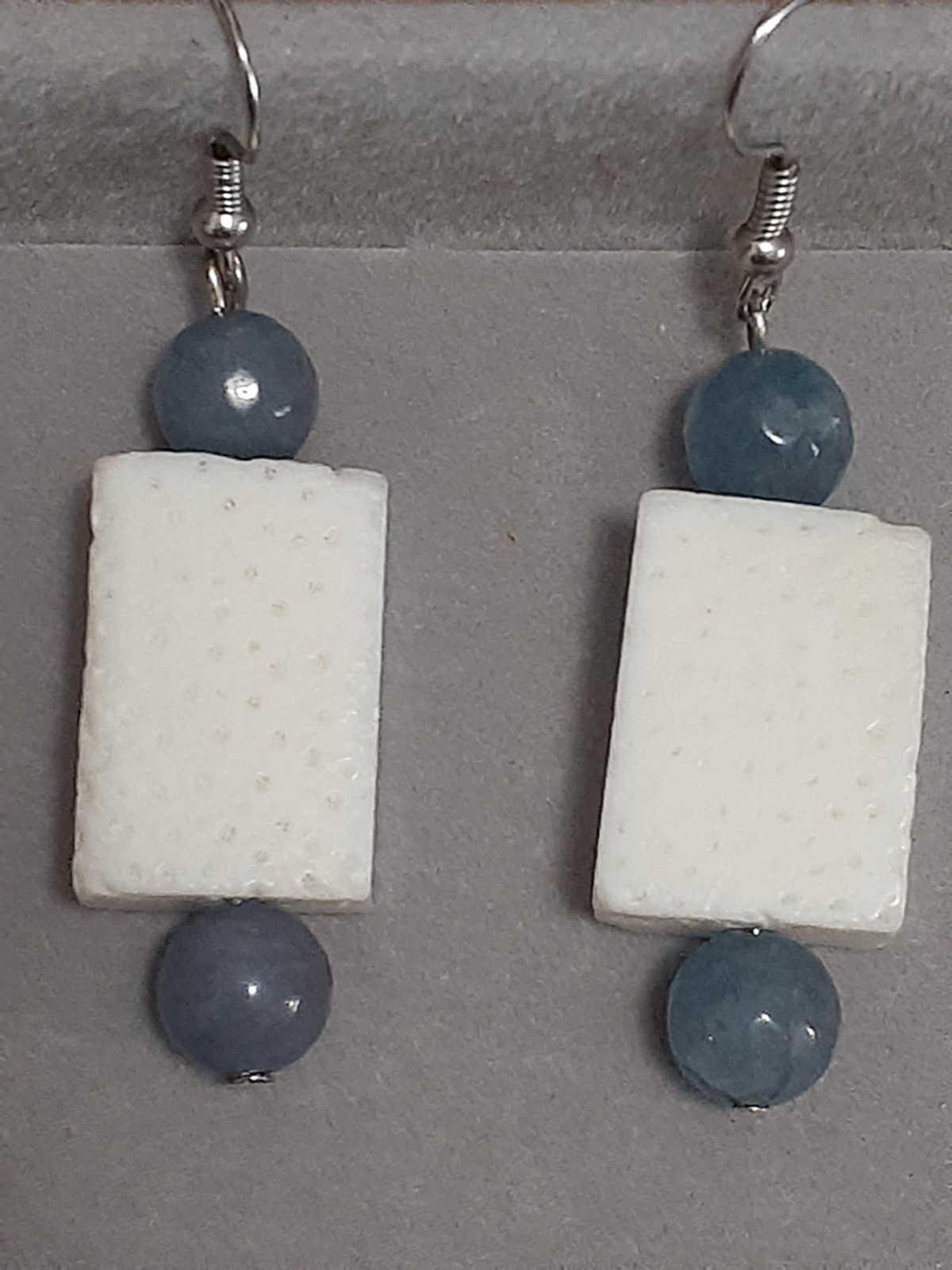Dangle drop earrings pitted white rectangle stone… - image 7