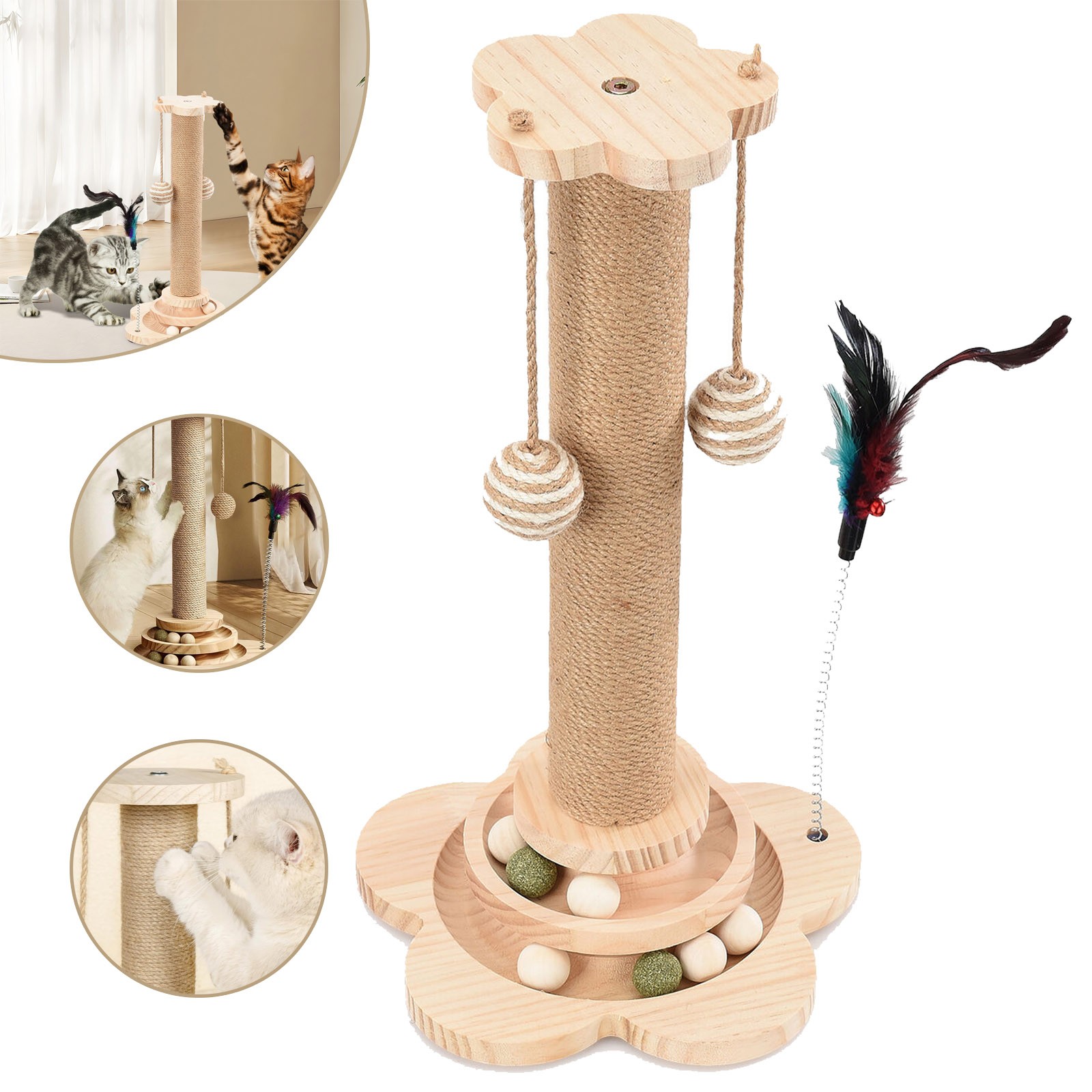 Holz Katzenspielzeug,Interaktive Katzen Spielzeug,Kitten Spielzeug,Katzenkratzen