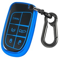 Kirsnda Key Fob Cover for Jeep RAM Grand Cherokee Renegade Durango 5-Button Blue