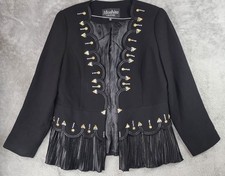 Moshita Couture Blazer Jacket Womens 14 Black Beaded Pleated Hem Embellished