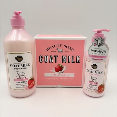 Shower Mate Goat Milk Strawberry Set Body Wash Lotion 12pc Soap Soothing Care