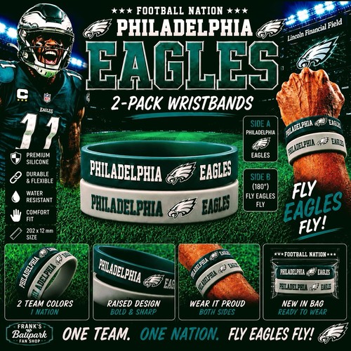 Philadelphia Eagles Rubber Bracelet 2-Pack Silicone Wristbands Football Fan Gear