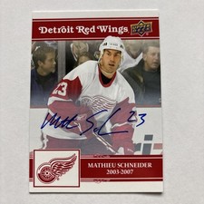 2025-26 Upper Deck Detroit Red Wings Centennial Autograph Card Mathieu Schneider