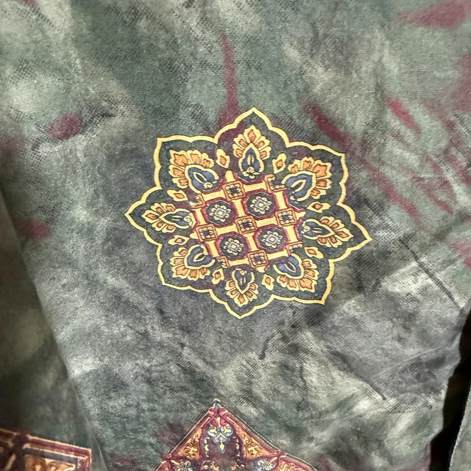 Vintage Structure 100% Silk Abstract Festival Button Down Shirt Men's Large - Image 3 of 4