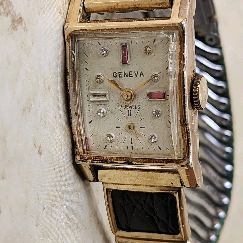 Reloj Geneve Vintage 10K RGP Bisel Banda Elástica Cuerda Manual - 22mm X 34mm Piezas Foto 2 de 4