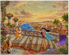 Thomas Kinkade Jasmine Dancing in the Desert Sunset Disney O/E Wrapped CVS 30x24