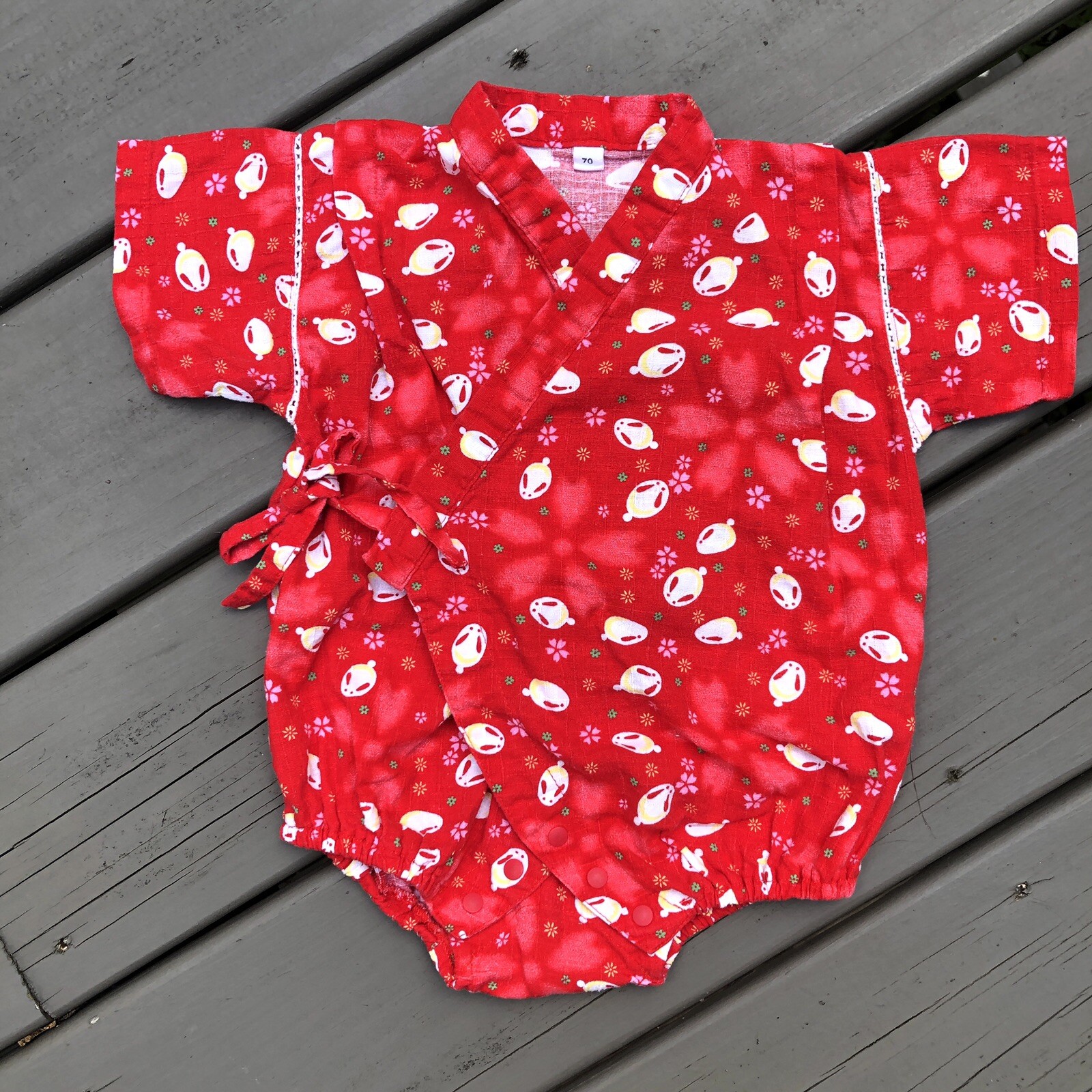 Authentic Japanese Baby Jinbei Kimono Romper Red Cotton Sz 70cm/US 6