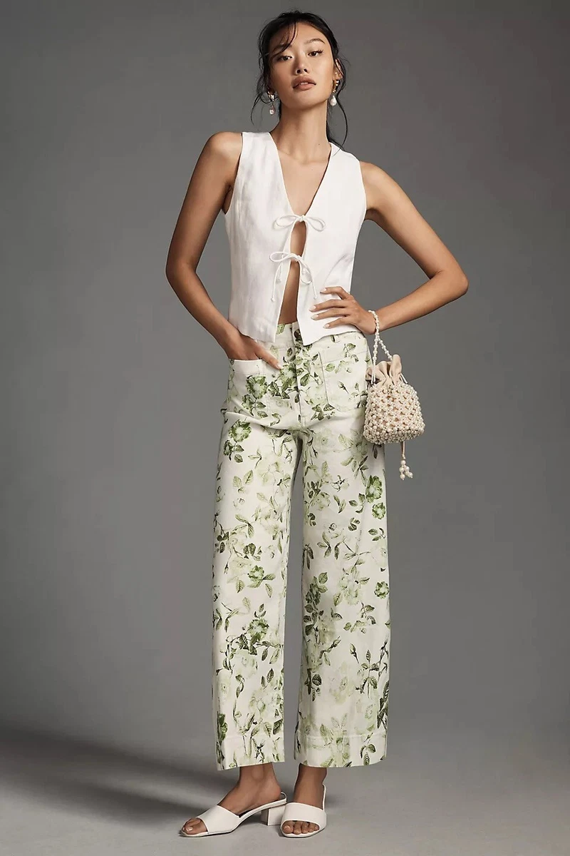 Cropped linen shop wide leg pants