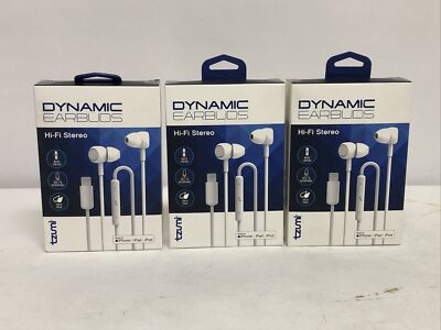 Lot Of (3) Tzumi Dynamic Hi-Fi Stereo Earbuds for Apple iPod iPad iPhone White
