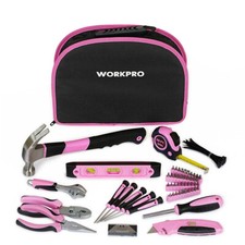 236PC Pink Tool Set Household Tool Kit Hammer Level Plier Wrenches Knife w/Pouch