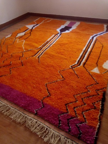 Modern Moroccan Beni Ourain Style - Orange Touch Rug , Moroccan Rug Design ,Hand - Picture 5 of 6