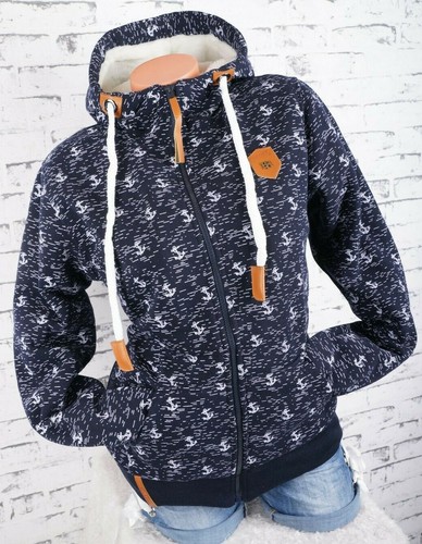 Damen Sweat Jacke Kapuze Hoodie Teddyfell gefüttert Futter Anker L XL 2XL 3XL - Bild 27 von 54