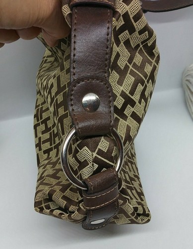 Tommy Hilfiger Brown Handbag TH Logo Monogram Purse Bag Tote EUC - Picture 7 of 11