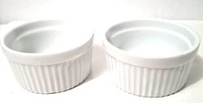 Pier 1 Ramekins Set of 2 Small Individual Dipping Bowls White Ribbed Porcelain