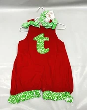 Mud Pie Initial Baby "T" Red Corduroy Girl's One Piece, 0-6 Mos, w/ Hanger