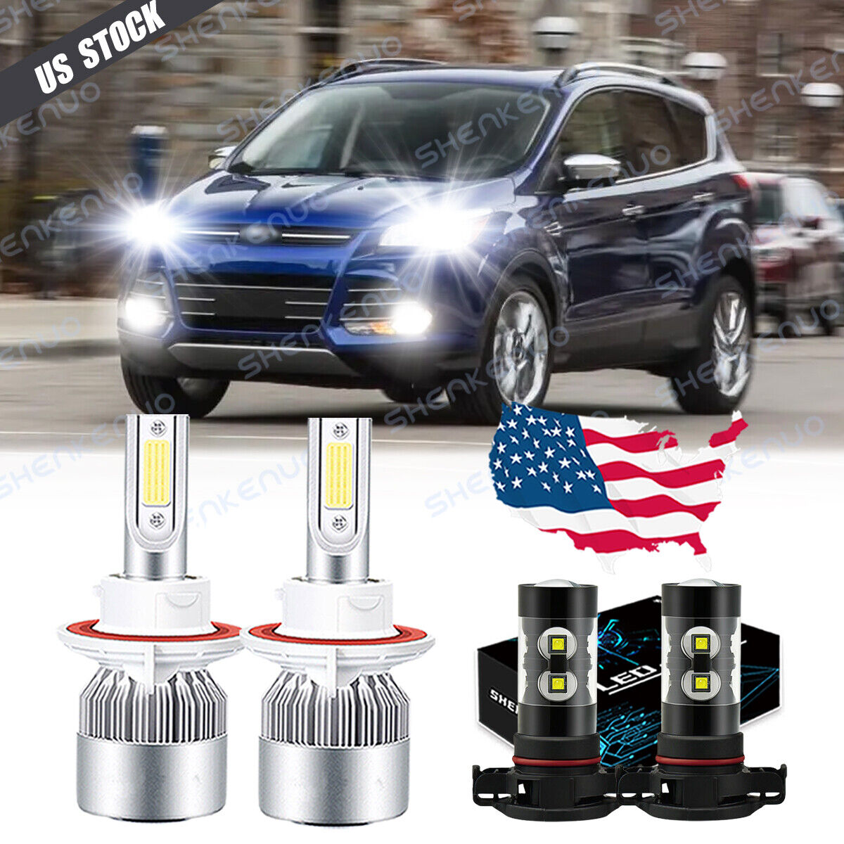 For Ford Escape 2008-2012 4x 6000K LED Headlights+Fog Light Bulbs