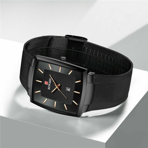 RECOMPENSA Hombres Reloj rectangular Top marca Relojes de calendario Reloj de pulsera de acero dorado masculino - Imagen 7 de 13