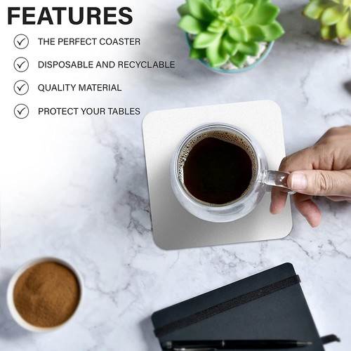 MT Products White Drink Coasters 4" - Square Paper Cup Coasters - Pack of 1000 - Picture 3 of 6