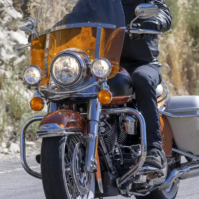HDBUBALUS Amber Turn Signal Lens Cover With Chrome Visor For Harley Sportster, Touring, Dyna, Softail (2000-2025)