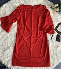 Nine West women’s  Dress Size 8 Red Ruffle Sleeve Pencil Pull On New