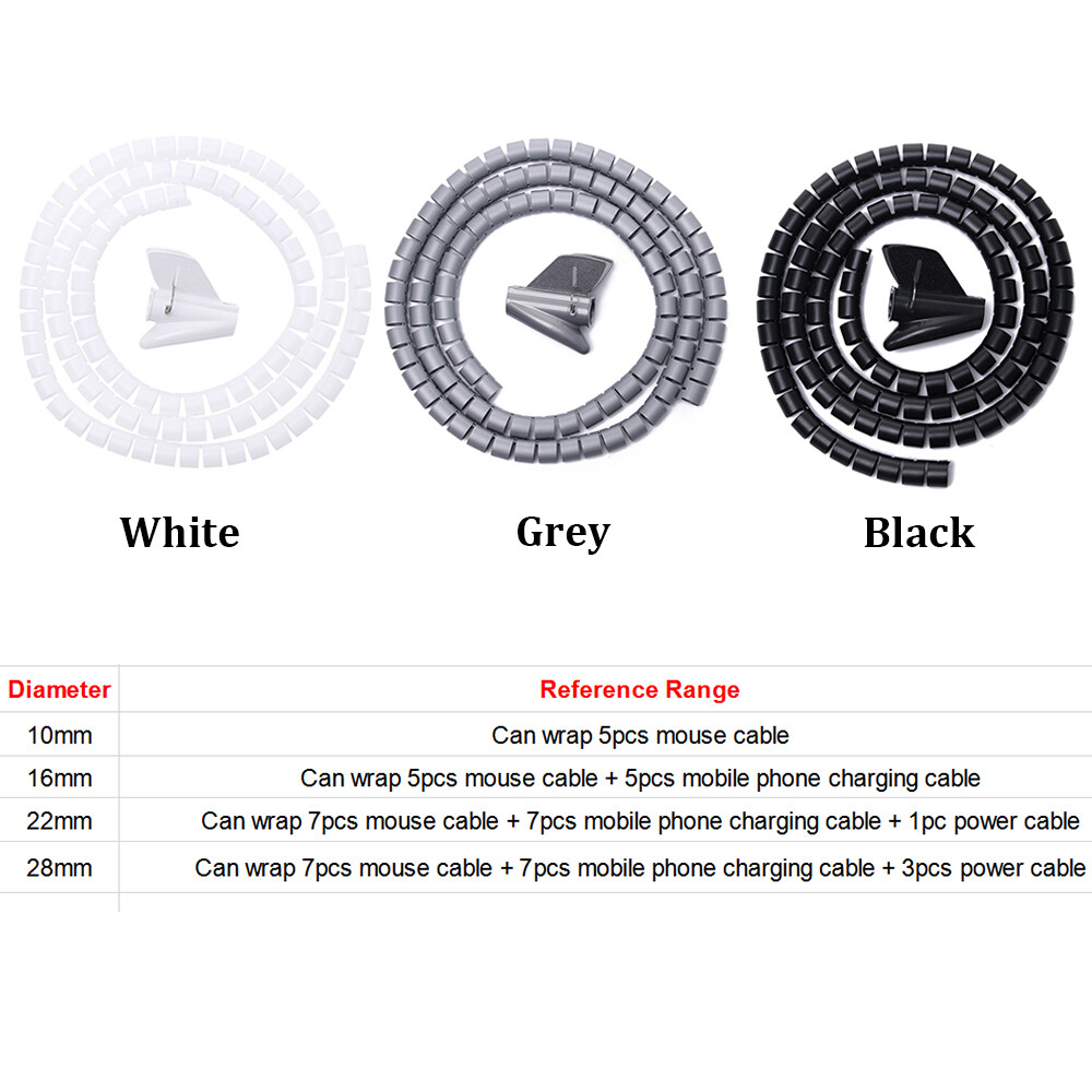 5m Tube Wire Wrap Spiral Cable Organizer Management Cord Protector