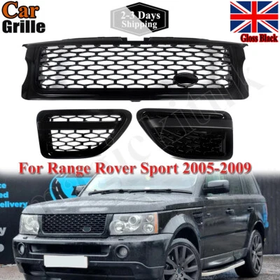 MAGICKIT For Range Rover Sport Gloss Black Front Grille+Side Vents Black Mesh L320 05-09