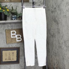 dennis Basso Womens Bi-Stretch Zip-Front Ankle Pants w/ Pearl Accents White 2