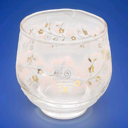 Libbey Glass Duchess Creamer Clear With Pink Design Gold Rim MCM Handleless - Picture 2 of 4