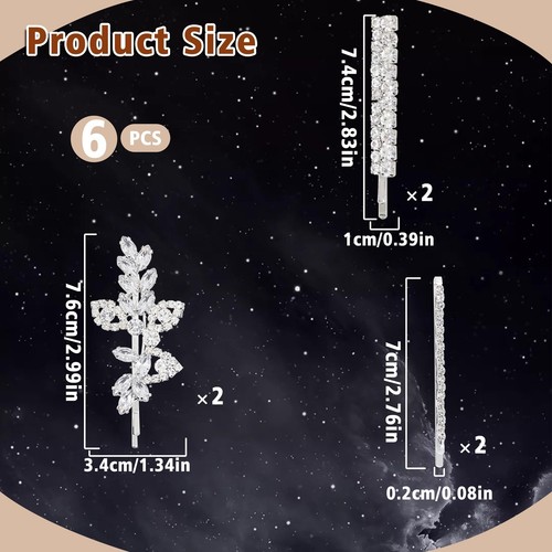 6PCS Rhinestone Hair Clips for Women Flower Rhinestone Hair Clip Wedding Eleg... - Picture 6 of 7