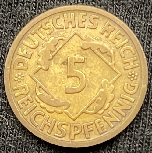 1925 j Germany ๐ฉ๐ช Weimar Republic 5 Reichspfennig Wheat Ears Coin - Picture 2 of 2