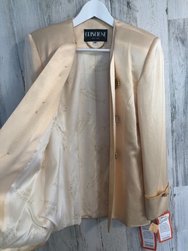 NEW vtg CRISCIONE Satin Jacket Sz M NWT Open Front Rhinestone Jewel Occasion - Picture 3 of 16