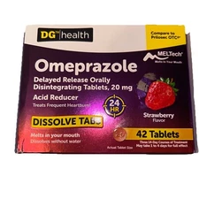 Omeprazole 20MG Delayed Dissolve Tablets Dg Health Like Prilosec 42Ct Strawberry