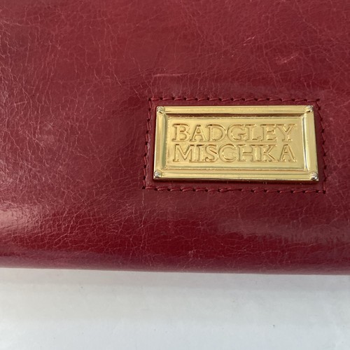 Badgley Mischka rot butterweiches Leder Reißverschluss Geldbörse klassisch Glam Gold Logo - Bild 2 von 15