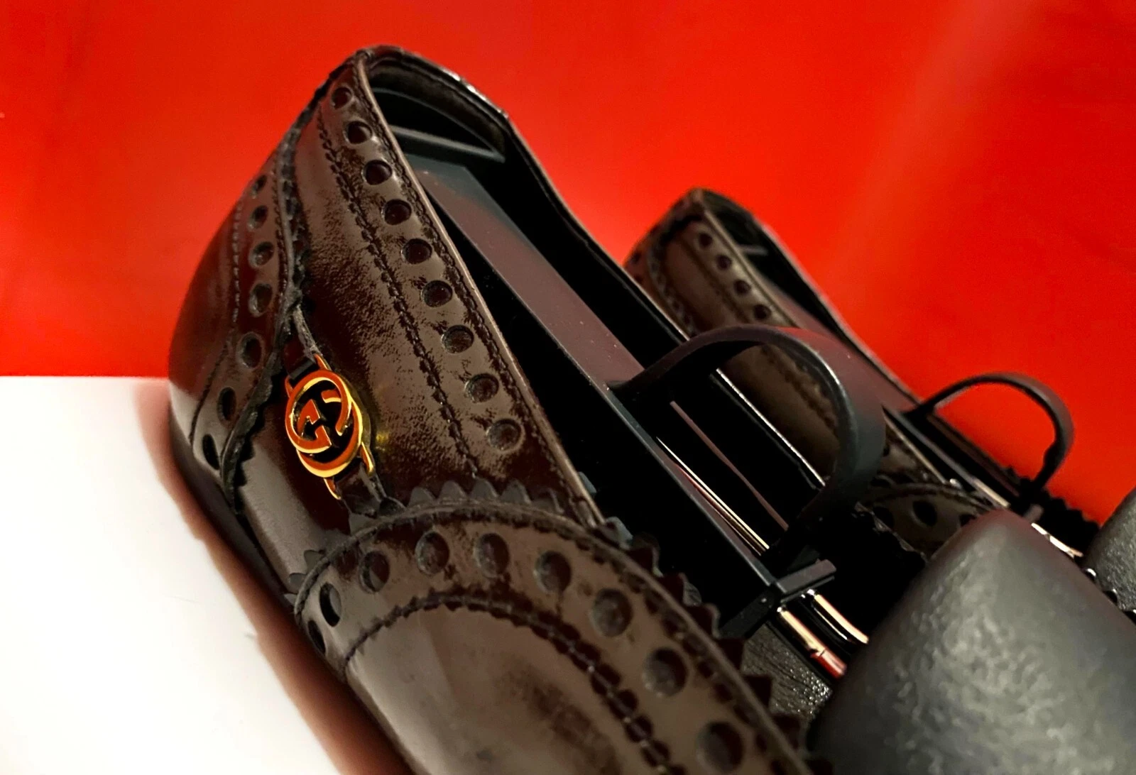 749, !! CHAUSSURES PLATES FEMME GUCCI GG GRIS ROUILLÉ LUXE CUIR GG BITS 7,5 B