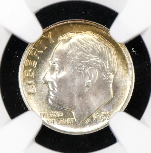 1957 D -- NGC MS66 --  Roosevelt Dime.  Toned.  Beautiful orange toning.